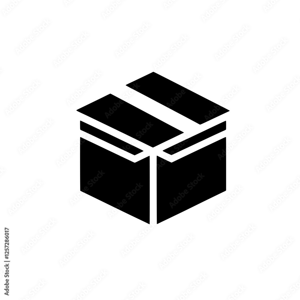 Simple Package Icon: A minimalist black and white icon depicting a closed cardboard box, symbolizing shipping, delivery, and e-commerce. Simple Package Icon: A minimalist black and white icon depicting a closed cardboard box, symbolizing shipping, delivery, and e-commerce.