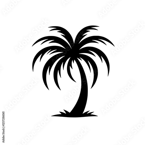 Tropical Palm Silhouette: A stylized black silhouette of a majestic palm tree, evoking feelings of tropical getaways and summer vacations.  The minimalist design is perfect for various applications. 