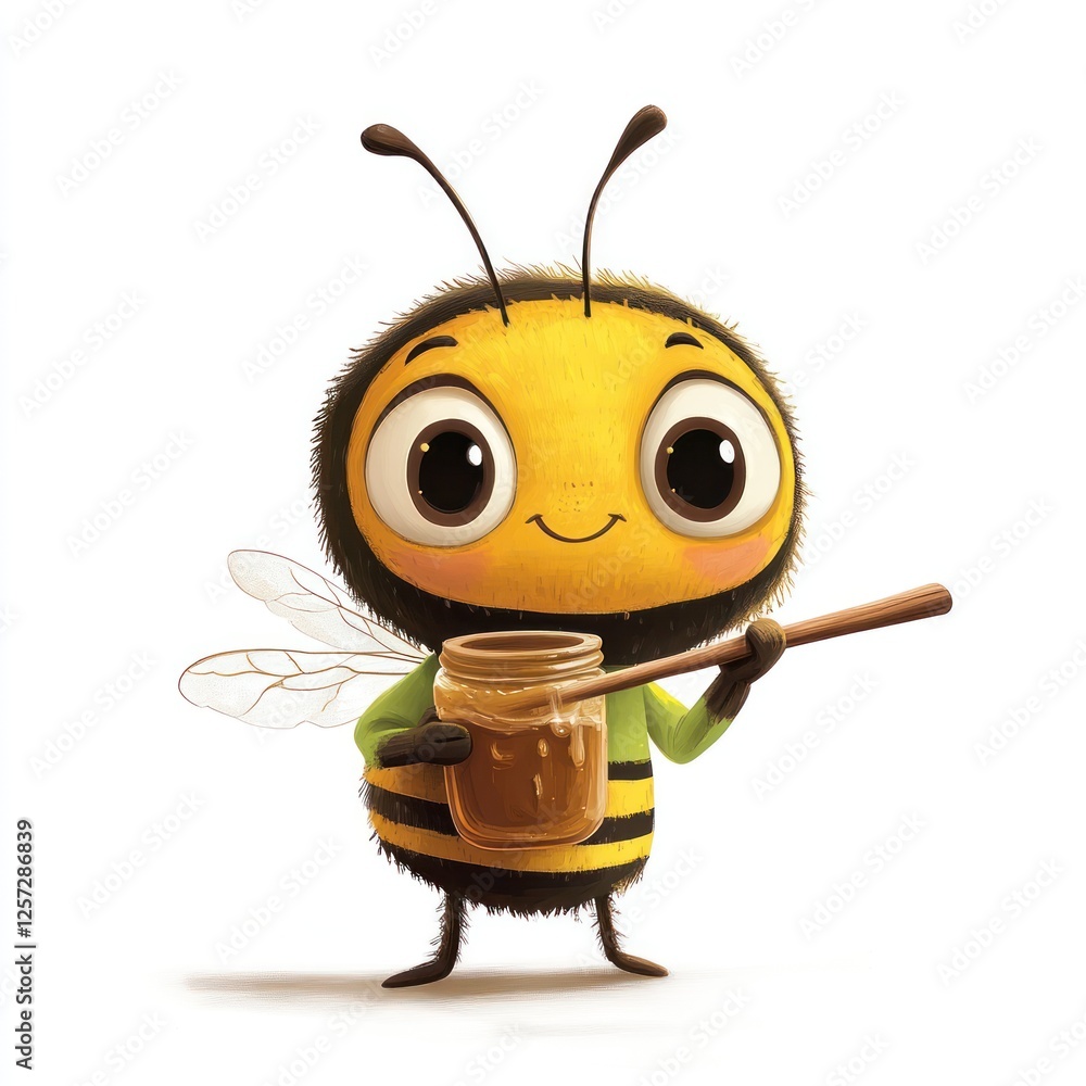 Cute cartoon bee holding honey jar (29) Cute cartoon bee holding honey jar (29)