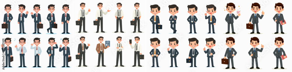 vector set a businessman standing full body and smiling with flat design style, simple, minimalist, plain white background vector set a businessman standing full body and smiling with flat design style, simple, minimalist, plain white background