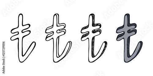 Hand drawn turkish lira currency symbol set Brush stroke doodle Single element for design