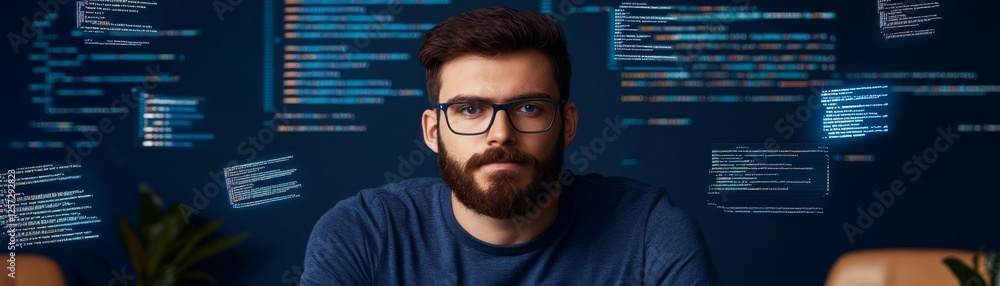 A coder surrounded by floating CSS and HTML code snippets, abstract representation A coder surrounded by floating CSS and HTML code snippets, abstract representation