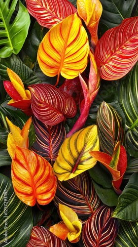 Wallpaper Mural Tropical foliage, vibrant leaves, jungle backdrop, nature close-up, design element Torontodigital.ca