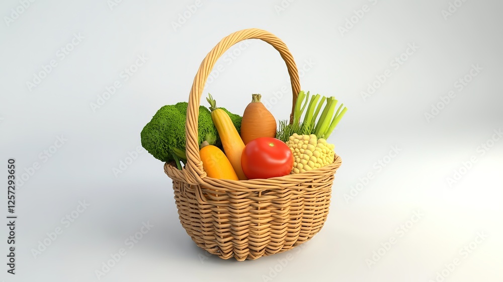 Cartoon Hand-Woven Vegetable Basket Model: 3D Rendering with Detailed Craftsmanship and Playful Design Cartoon Hand-Woven Vegetable Basket Model: 3D Rendering with Detailed Craftsmanship and Playful Design