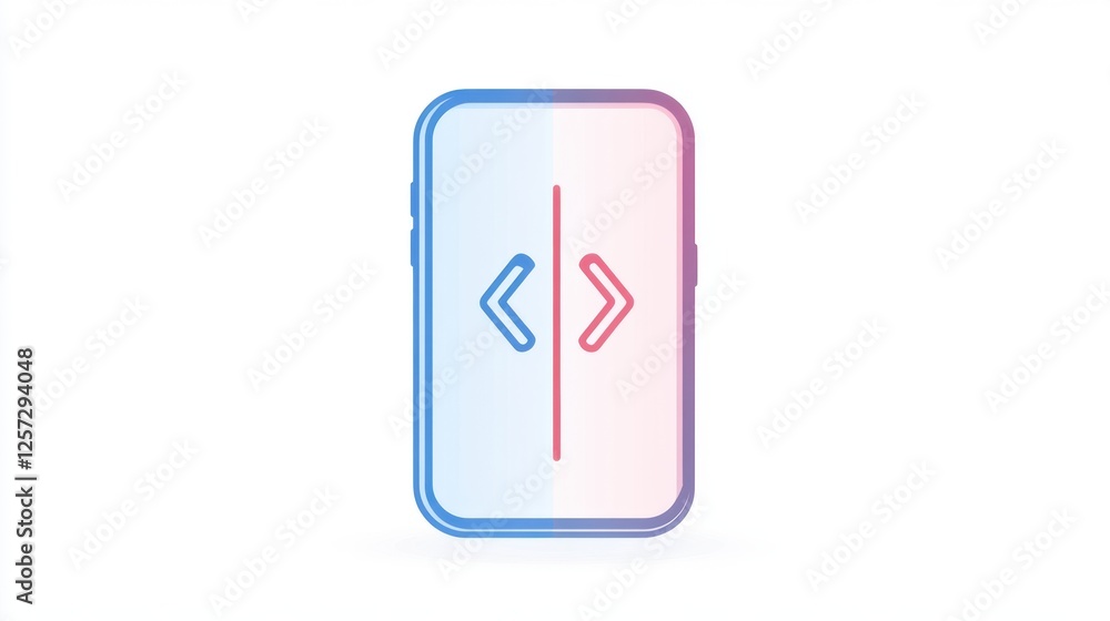 A minimalist smartphone design featuring a split screen with directional arrows, symbolizing coding or data transfer. A minimalist smartphone design featuring a split screen with directional arrows, symbolizing coding or data transfer.