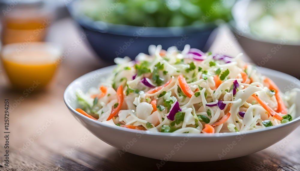 Coleslaw salad close up on a bowl. Coleslaw salad close up on a bowl.