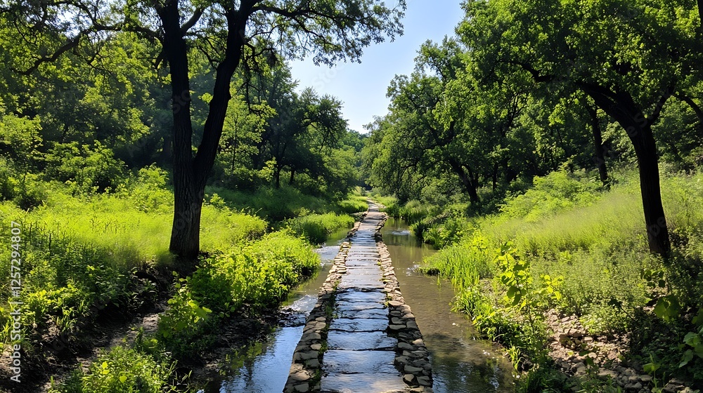 Sunlit Stone Pathway Winding Through Summer Green AI Generated