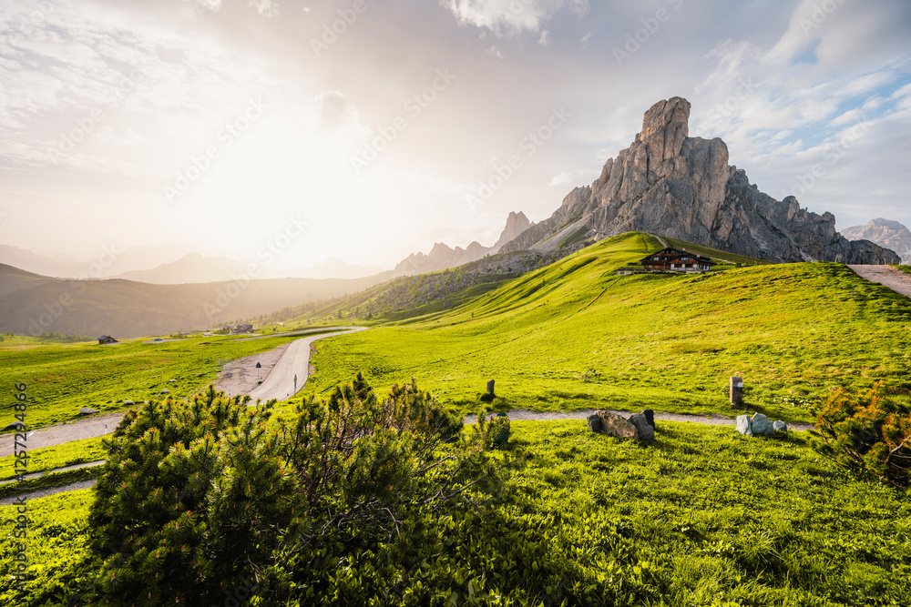 Obraz premium Ra Gusela Peak of Nuvolau group in the Italian Dolomites mountain at Giau Pass in South Tyrol Italy.