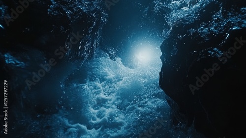 Wallpaper Mural Dramatic Underwater Scene with Glowing Light and Turbulent Water Torontodigital.ca