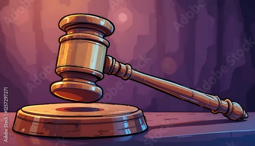 Gavel on Sound Block, Judge's Hammer, Legal Auction Symbol, Justice and Law Concept Illustration