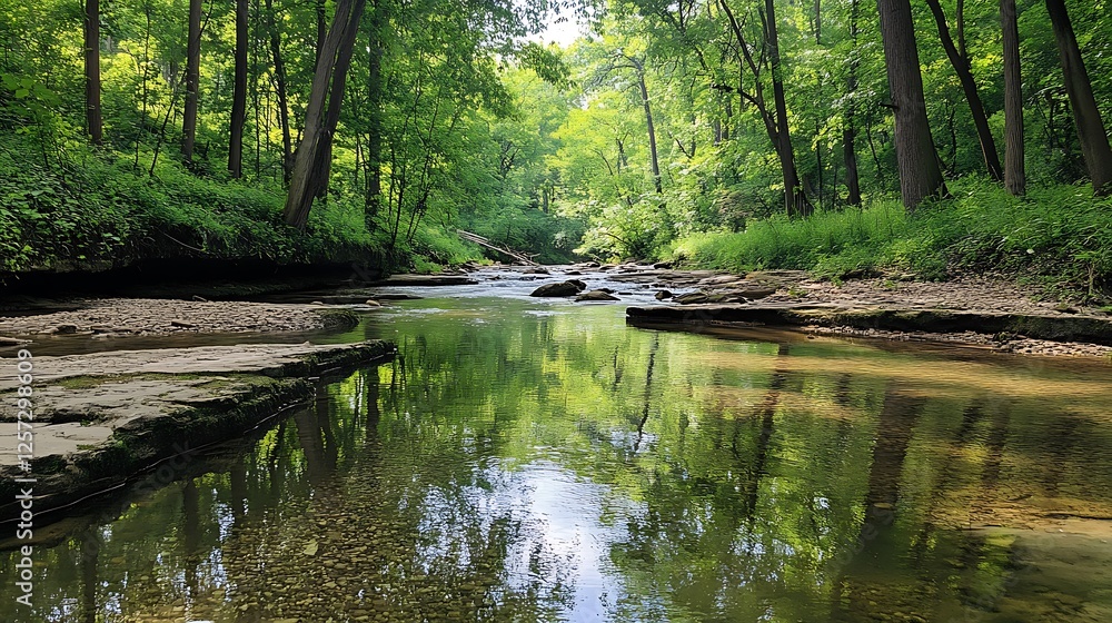Serene Summer Creek: Sunlight Dappled Forest Stream AI Generated Serene Summer Creek: Sunlight Dappled Forest Stream AI Generated
