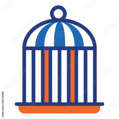 Colorful Birdcage Illustration with Blue Bars and Orange Base