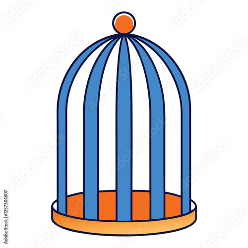 Colorful Birdcage Illustration with Blue Bars and Orange Base