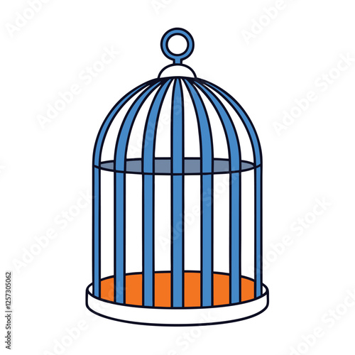 Colorful Birdcage Illustration with Blue Bars and Orange Base