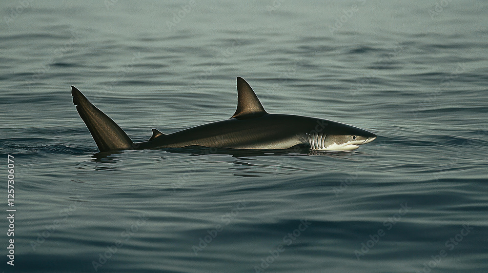 Fototapeta premium Dark Shark Swimming In Ocean Water