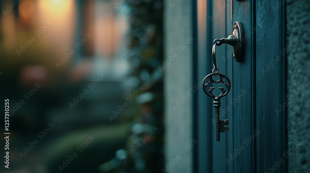 A close-up of an elegant key hanging from a simple hook by the front door, which is slightly open. The softly blurred background emphasizes the key and the sense of entry or new beginnings.
A close-up of an elegant key hanging from a simple hook by the front door, which is slightly open. The softly blurred background emphasizes the key and the sense of entry or new beginnings.