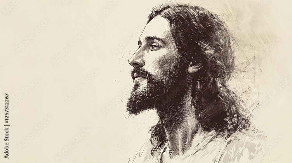 A minimalist sketch-style portrait of Jesus, His face illuminated by soft light, capturing His calm expression and serene presence, with minimal background detail for a simple, elegant look. A minimalist sketch-style portrait of Jesus, His face illuminated by soft light, capturing His calm expression and serene presence, with minimal background detail for a simple, elegant look.