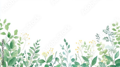 Wallpaper Mural Delicate Greenery with Soft Yellow Accents on Clean White Background for Nature Themes Torontodigital.ca