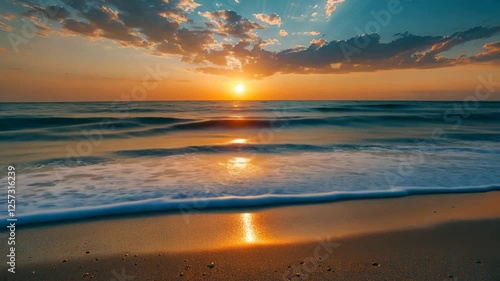 sunset beach gentle wave crashing on shore 