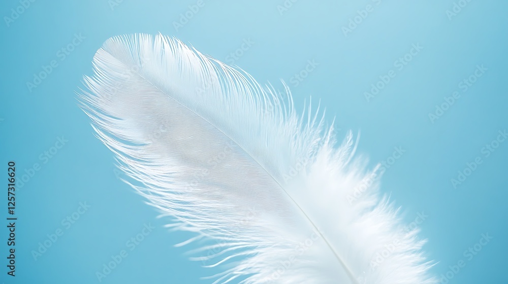 Fototapeta premium Serene White Feather Against a Pastel Blue Background
