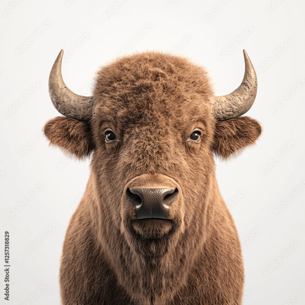 Majestic Brown Bison Portrait Close up of a Wild North American Buffalo with Horns Majestic Brown Bison Portrait Close up of a Wild North American Buffalo with Horns