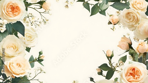 Elegant Peach and Cream Roses Floral Border Frame