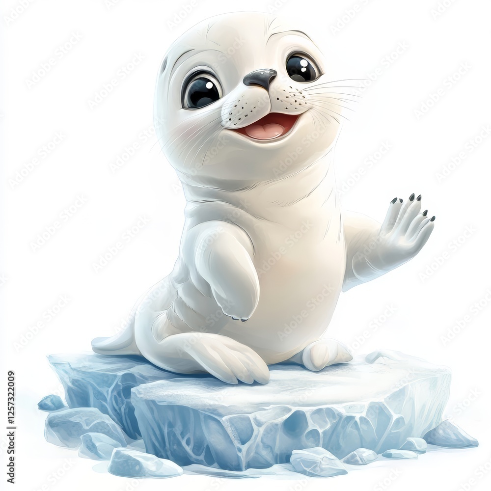 Adorable Seal Pup Waving from Icy Platform in Serene Arctic Scene Adorable Seal Pup Waving from Icy Platform in Serene Arctic Scene