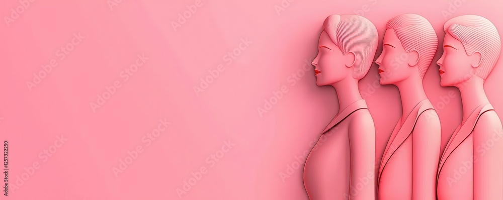 Stylized mannequins displaying fashion trends minimalist studio digital art soft pink background side view Stylized mannequins displaying fashion trends minimalist studio digital art soft pink background side view