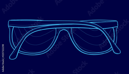 A pair of blue glasses with a frame. The glasses are shown in a blue color.