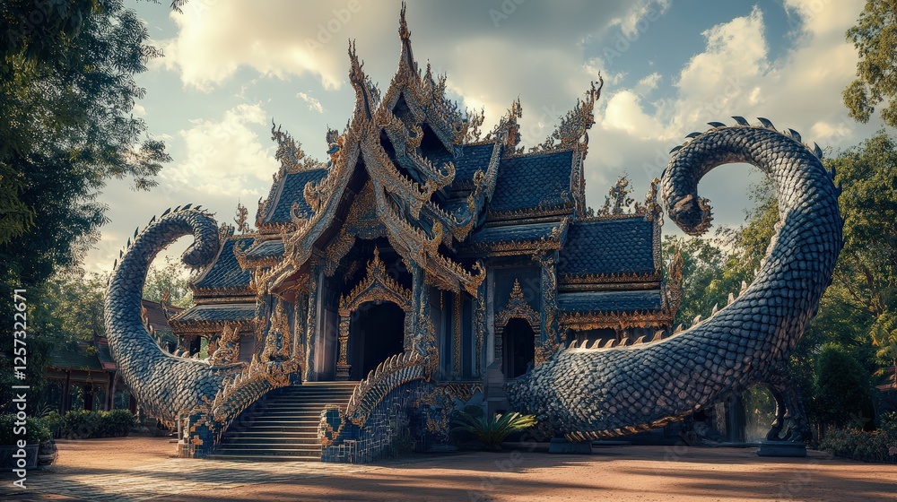 Fototapeta premium Temple House Shaped Like a Dragon, with Its Tail as the Entrance
