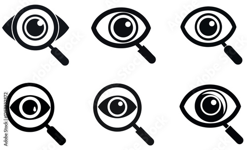 Six Eye Magnifying Glass Icons for Visual Inspection