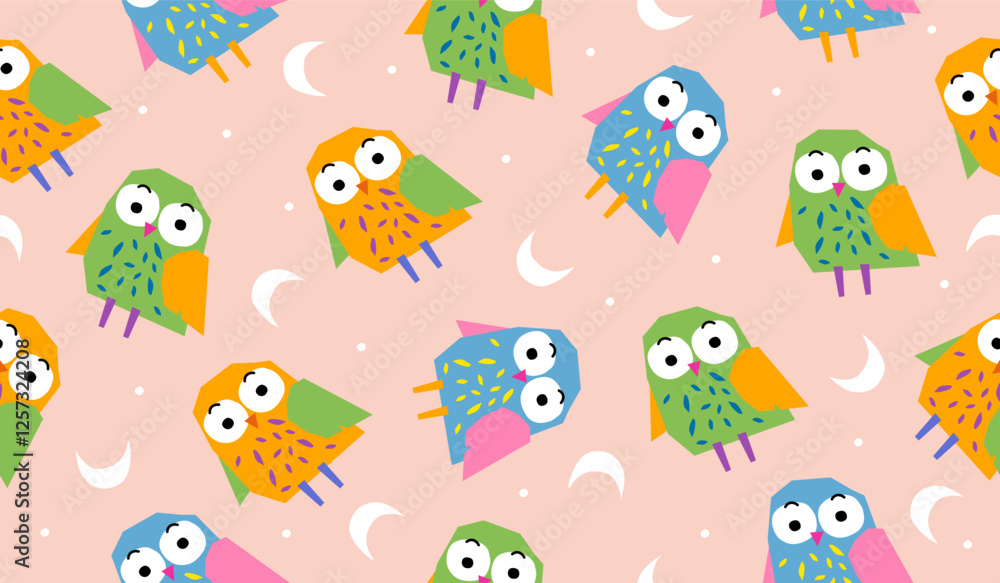Fototapeta premium Cute colorful owl pattern background vector design