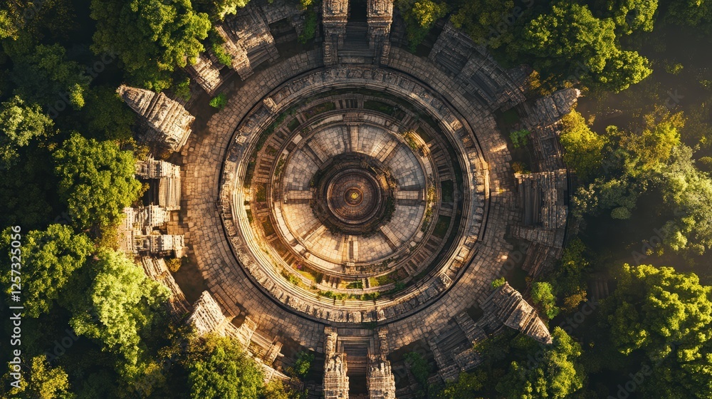 A temple house with a circular design and a central courtyard A temple house with a circular design and a central courtyard