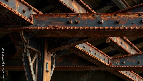 Rusting Steel Beams of an Old Bridge Structure Detail