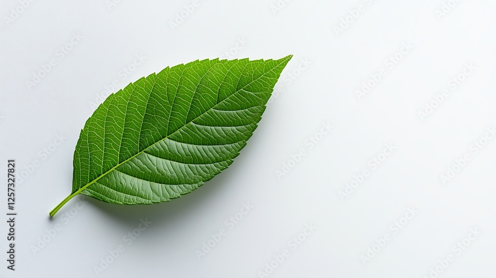 Fototapeta premium Single Vibrant Green Leaf On White Background