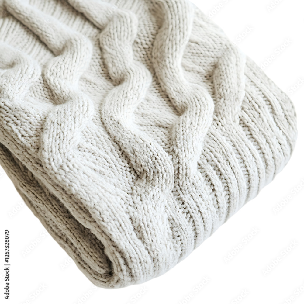 Fototapeta premium Close-up of a cream-colored knitted throw blanket
