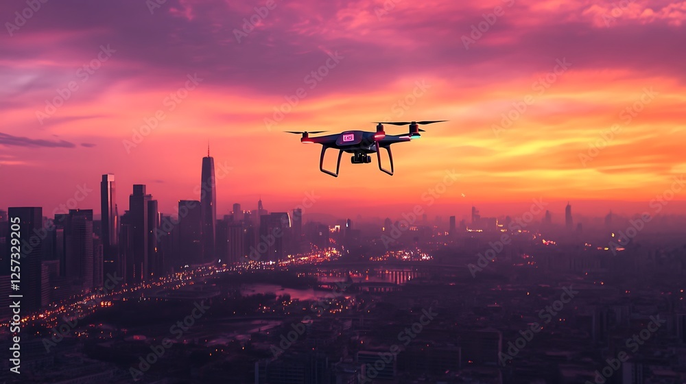 Drone Aerial Photography over Cityscape at Sunset Drone Aerial Photography over Cityscape at Sunset