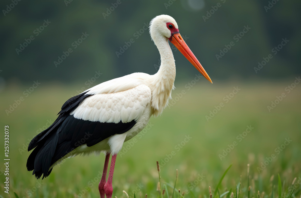 A stork on a grassy field. A stork on a grassy field.