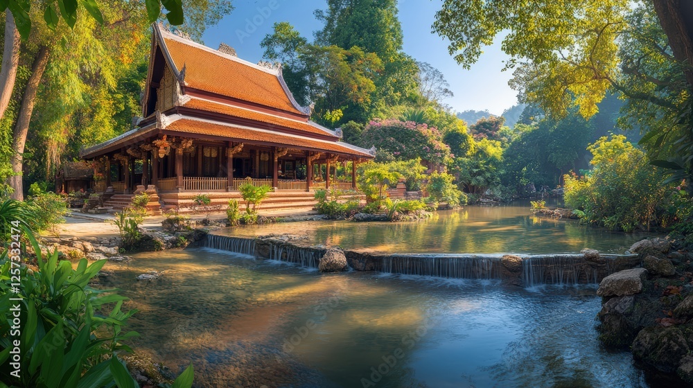 A temple house with a natural spring running through it A temple house with a natural spring running through it