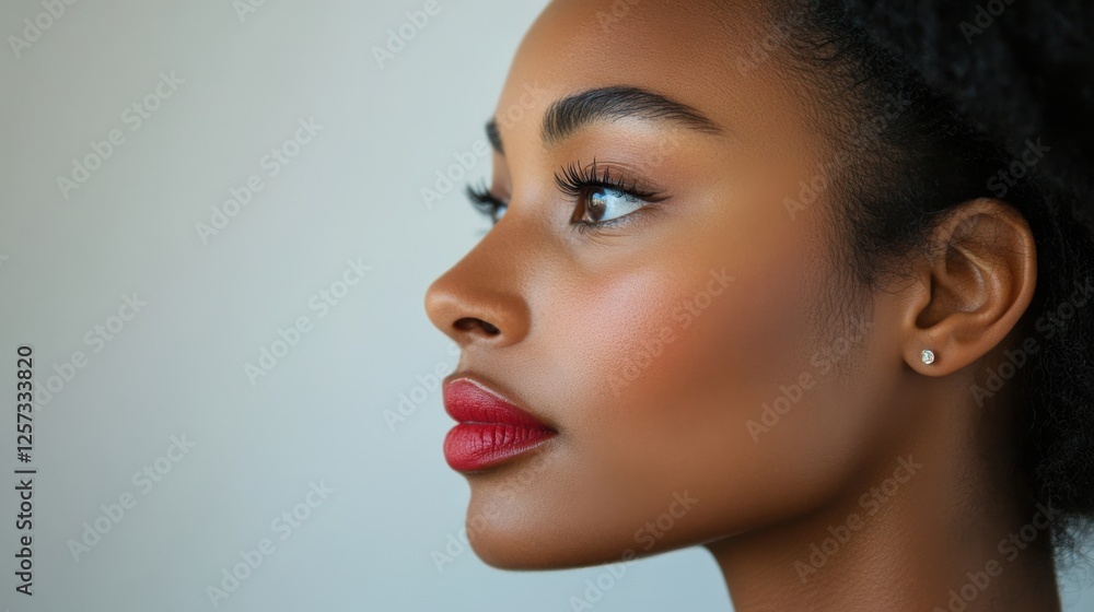 Fototapeta premium Young pretty girl with naturarl makeup on beige background. Skin care concept