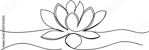 Water Lily Flower Outline Sketch Simple Line Art Drawing