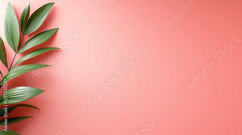 Pixelated Tropical Leaves On Coral Pink Background