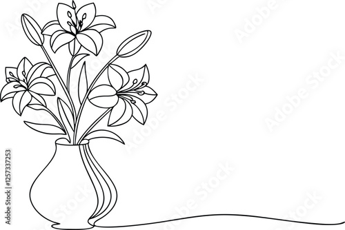 Elegant Line Drawing of Lilies in a Simple Vase