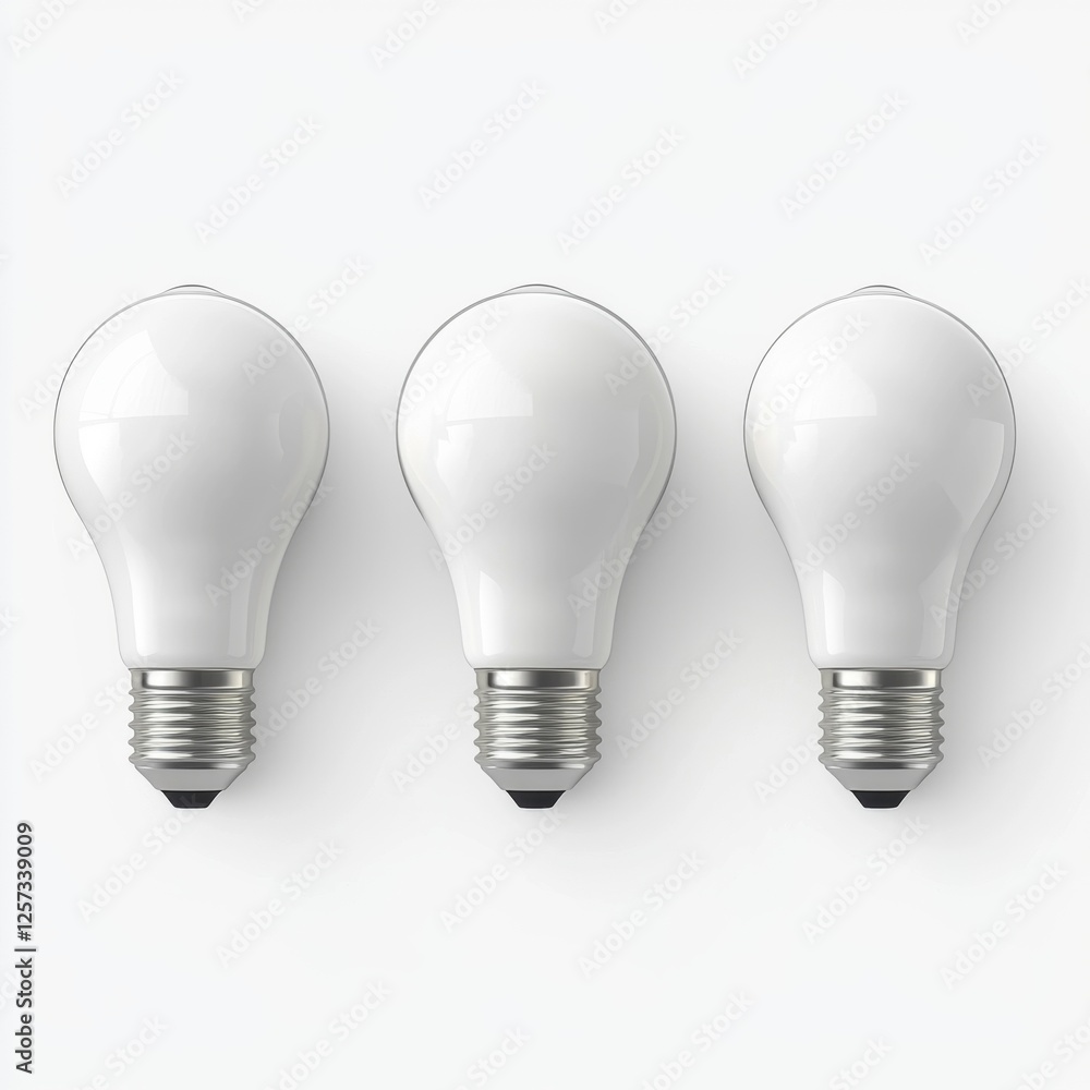 Three Modern Energy-Efficient Light Bulbs on a Minimalist Background for Home and Office Lighting Solutions Three Modern Energy-Efficient Light Bulbs on a Minimalist Background for Home and Office Lighting Solutions