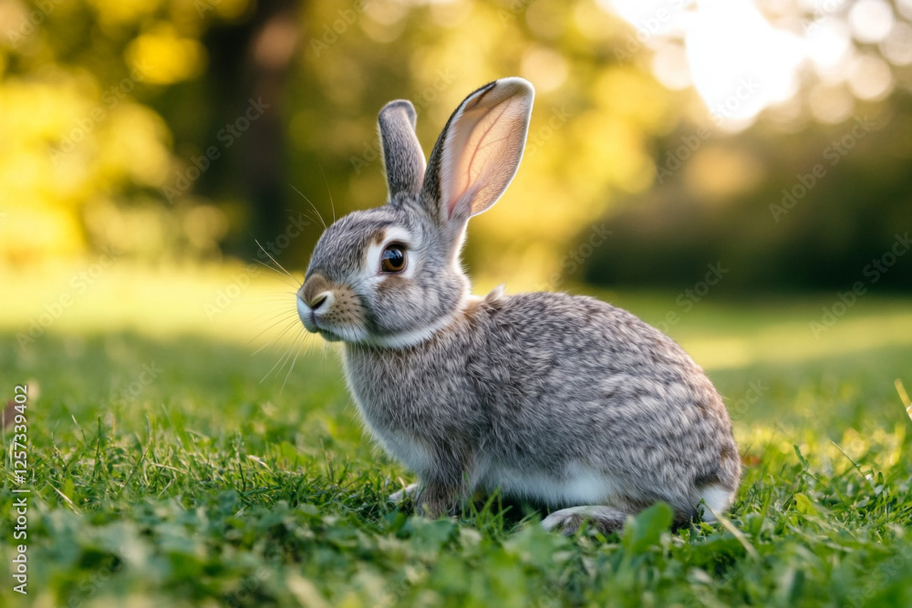 There is a small rabbit sitting on the ground next to a rock There is a small rabbit sitting on the ground next to a rock