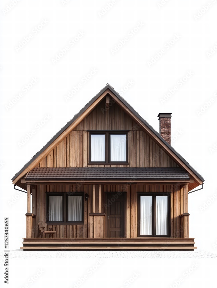 Wooden House: A charming wooden house with a classic gable roof, featuring large windows that invite the sunlight in, with the exterior showcasing the natural beauty of the wood. Wooden House: A charming wooden house with a classic gable roof, featuring large windows that invite the sunlight in, with the exterior showcasing the natural beauty of the wood.