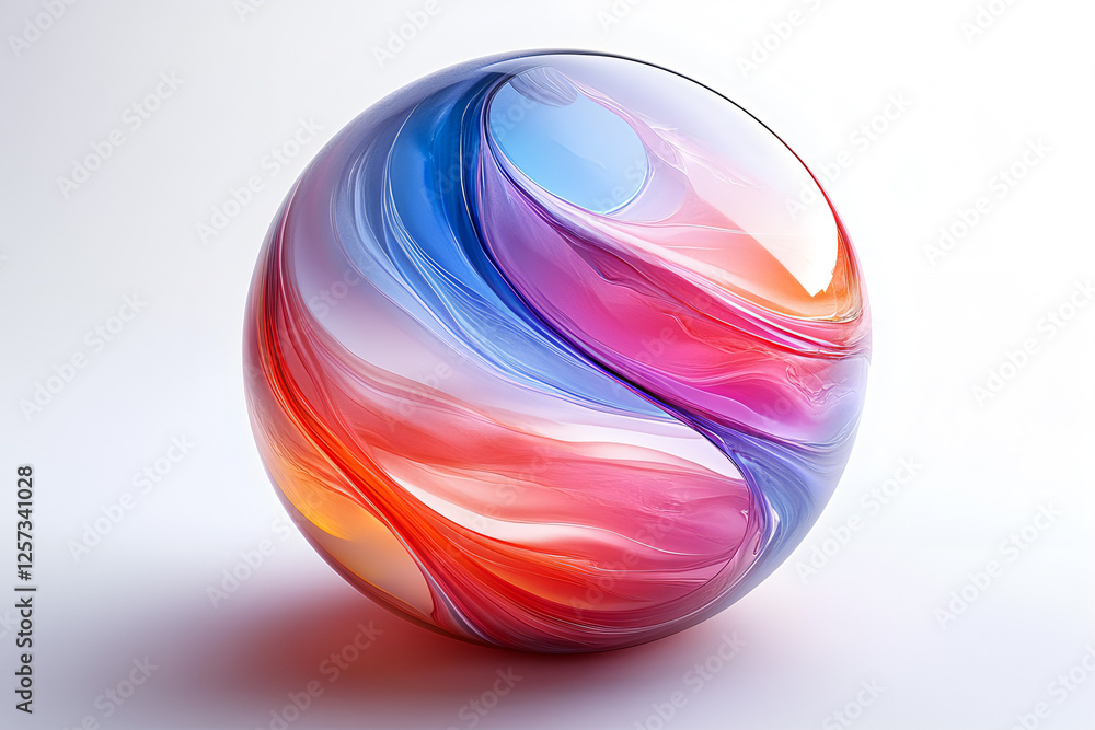Bright Multicolored Swirl Sphere with Smooth Glossy Finish -Abstract 3D Shape for Creative Backgrounds, Modern Art Posters, Tech-Inspired Designs, and Colorful Visual Content