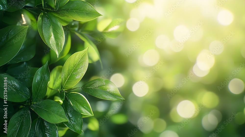 Obraz premium Leafy green tree with a bright green color. The leaves are full and lush, and the sunlight is shining on them, creating a beautiful and serene atmosphere