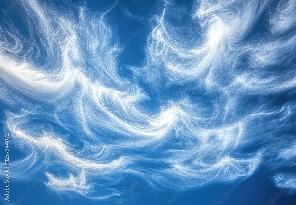 Obraz premium Wispy clouds swirl across a vibrant blue sky