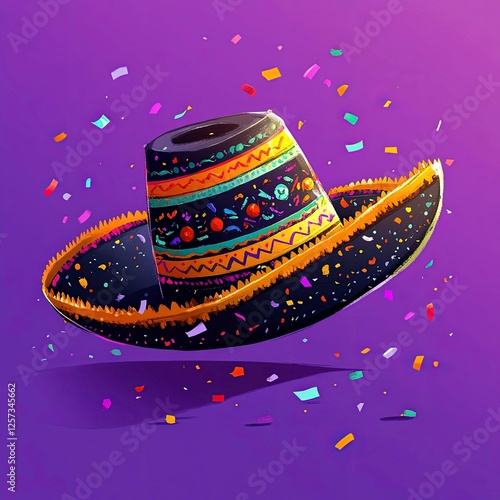 Colorful sombrero floating with festive confetti during celebration event photo